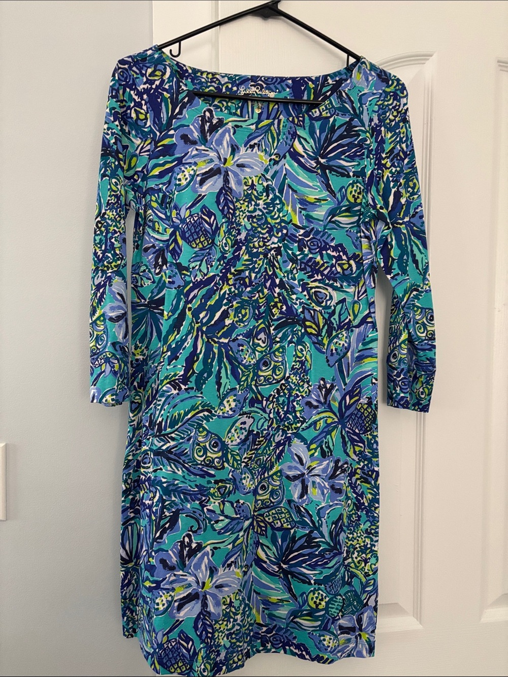 Lilly Pulitzer Floral Print Scoop Neck Dress in Blue-Green